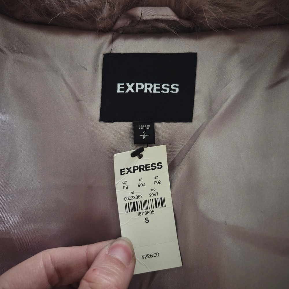 Express Womens Dusty Rose Pink Faux Fur Coat Jacket Mid-Length Glam Winter Chic - Picture 6 of 6
